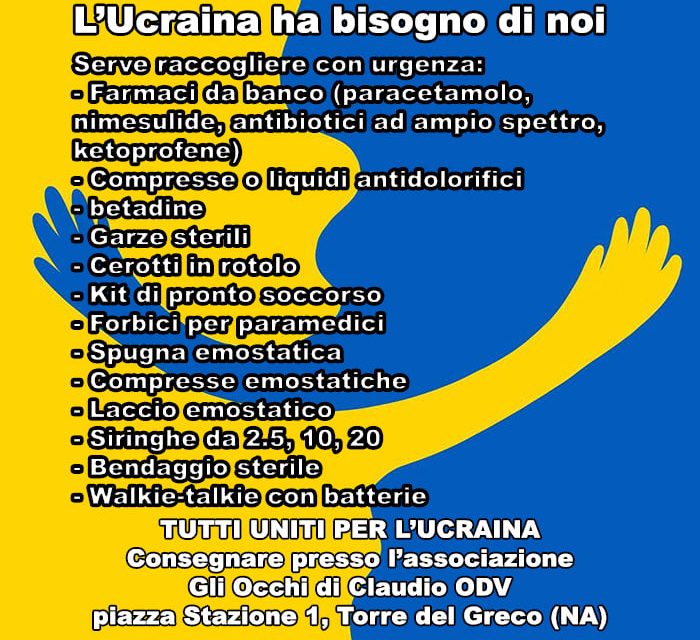 Emergenza Ucraina, avviata la raccolta solidale da “Gli occhi di Claudio”