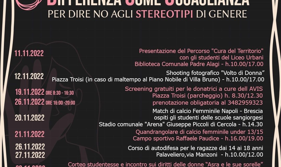 Differenza come Uguaglianza”: il programma di eventi per la Giornata contro la violenza sulle donne