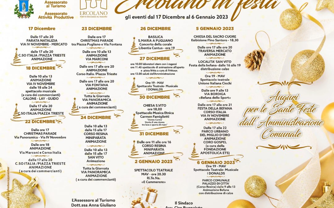 Ercolano in festa, dal sindaco Buonajuto un ricco calendario di eventi fino al 6 gennaio